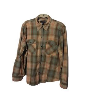 Chaps Denim Green Red Brown Plaid Shirt Long Sleeves Men's XL Western Style